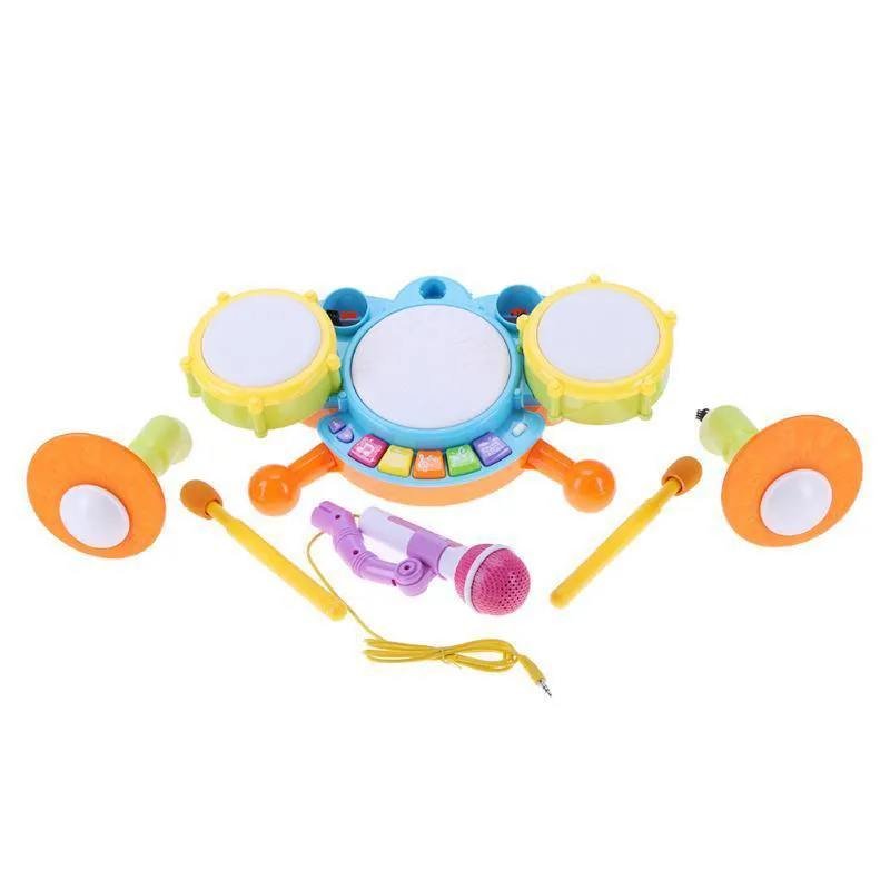 Electronic Musical Instruments Toys, 2 Drum Sticks Beats Flash Light Adjustable Microphone Kids Drum Set//