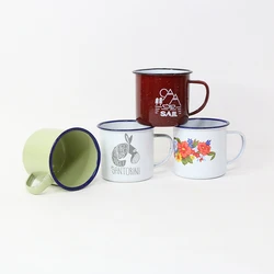 Wholesale Steel Enamelware Custom Logo Retro Enamel Camping Cup Coffee Mugs Sublimation Enamel Mugs