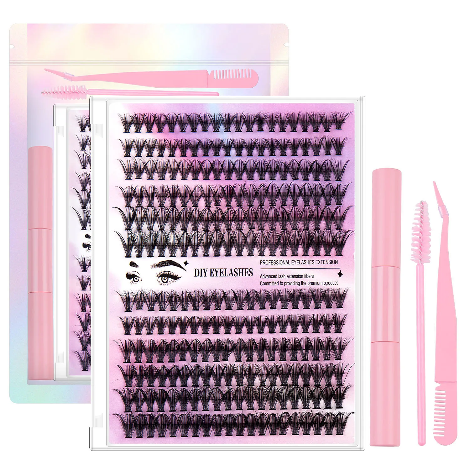 Wholesale DIY 30D+40D Cluster Fake Lashes Kit Natural Eyelash Extension Supplies False Eyelashes Set With Glue And Tweezers