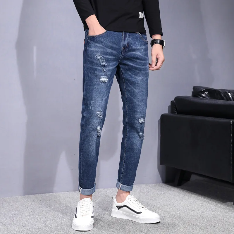 Oem Custom High Quality streetstyle rippedjeans Distressed Style Jean For Man Regular Denim