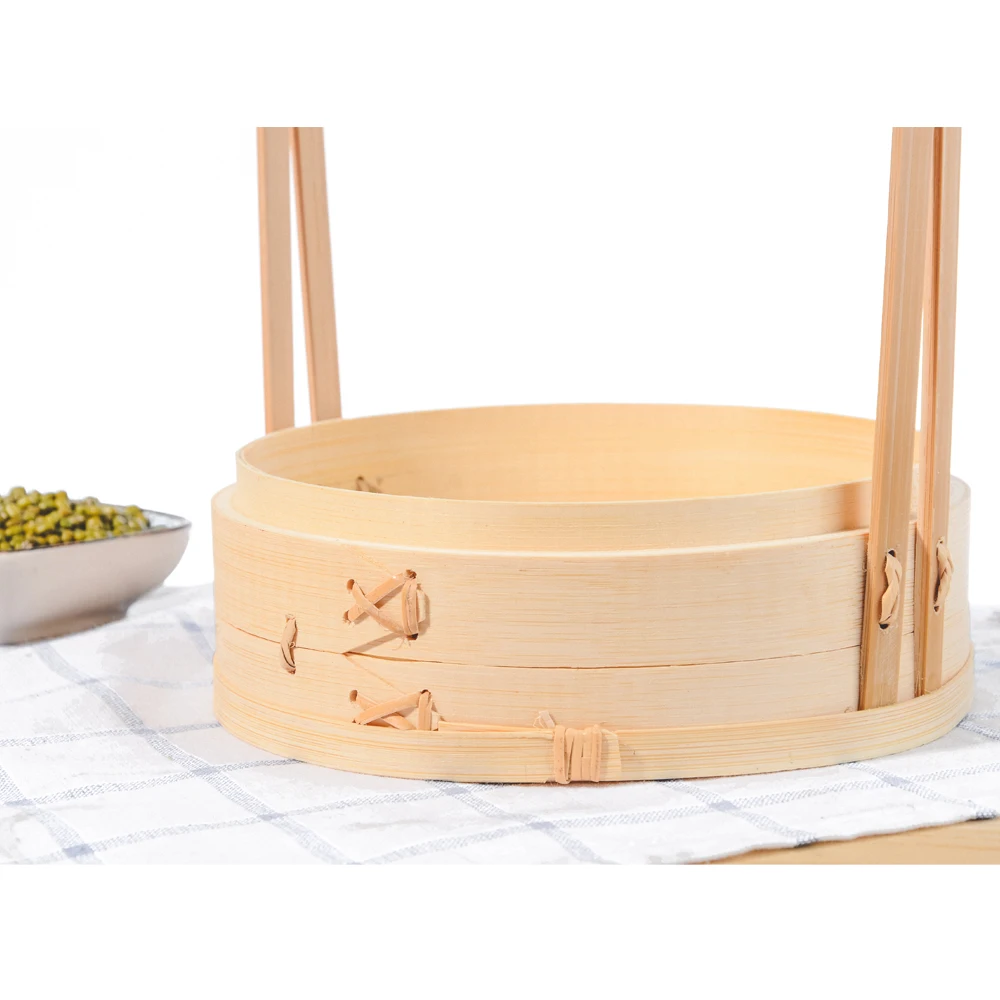 wholesale  hand shank dim sum food facial cake handle bamboo food steamer fondant gas basket for dim sum 6 inch
