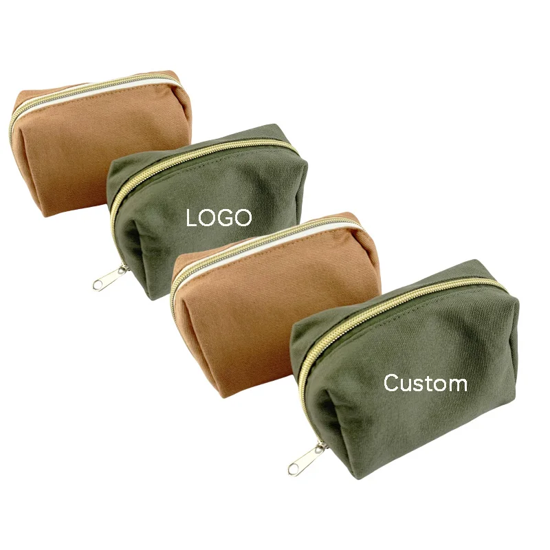 Custom Logo Canvas Coin Key Storage Case Large Capacity Make up Pouch with Zipper