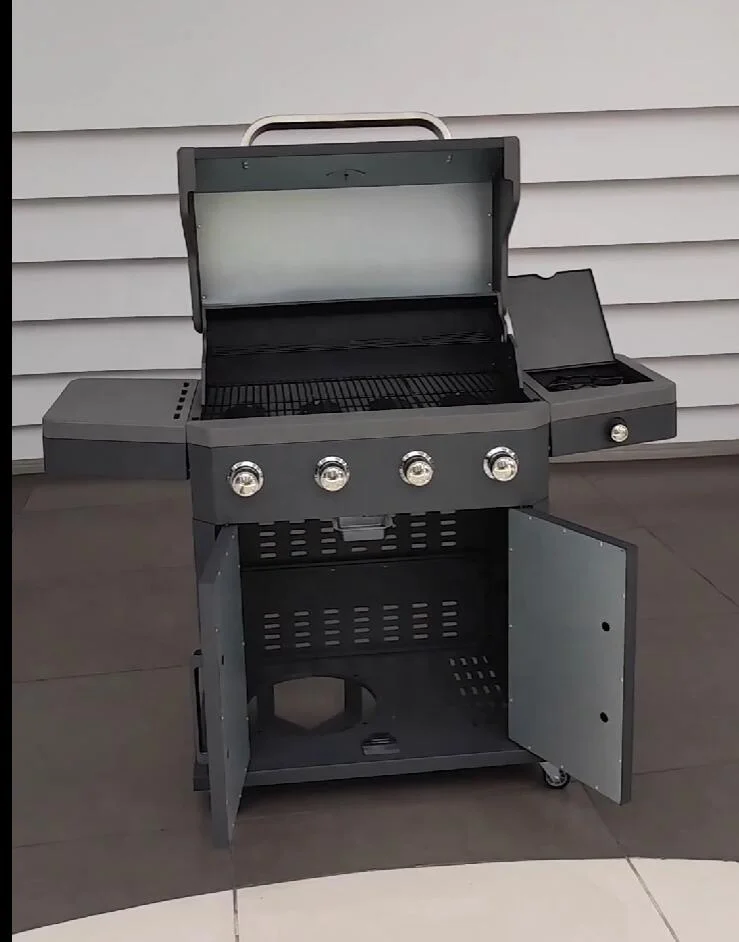 OEM Manufacturing High Temperature Coated Black 3 Burner Barbecue Grill Gas Grill Machine With Side Burner