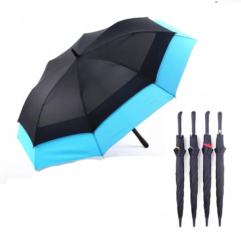 Fiberglass Frame Double Layer Windproof Automatic Umbrellas with Anti-UV Straight Travel Business Golf Umbrella