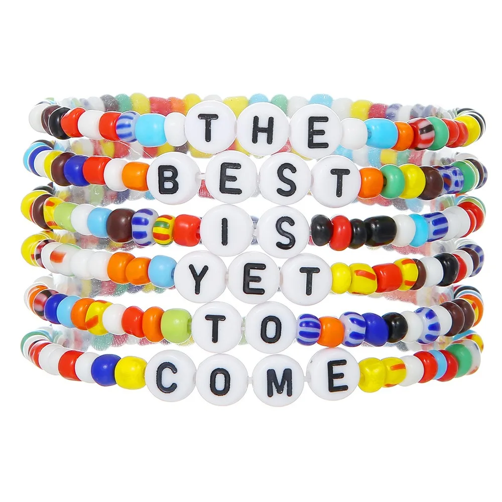 Factory Wholesale Bohemian Style Positive Energy Letter Bead Bracelet Fashion Color Seed Pearl Bracelet