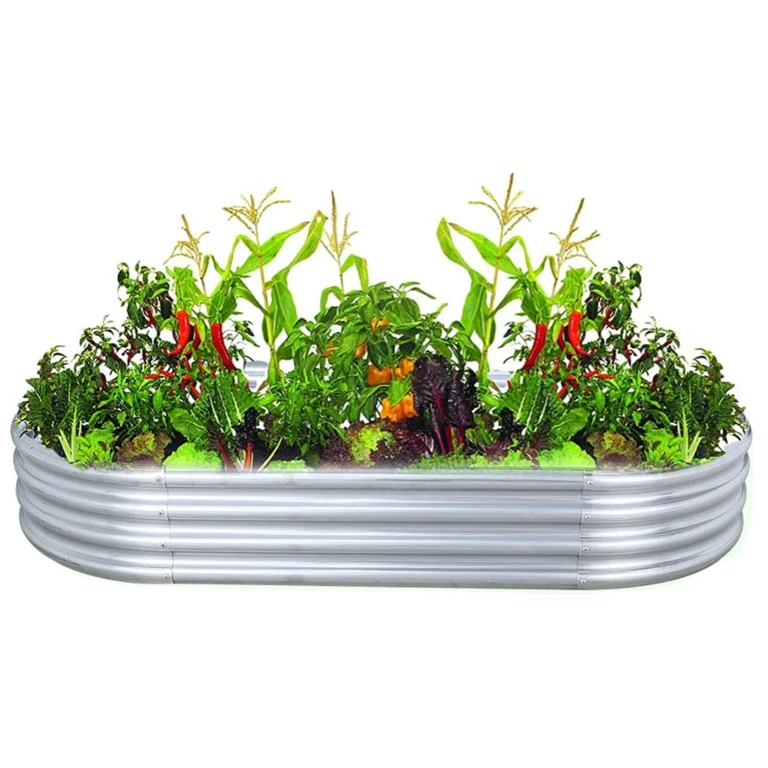 Outdoor Galvanized Planter Boxes, Galvanized Raised Garden Bed for Vegetables Flower, Large Raised Garden Stock Tank
