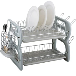 Double Layered Metal Iron Kitchen Dish Rack Chrome Wire Dish Drying Rack