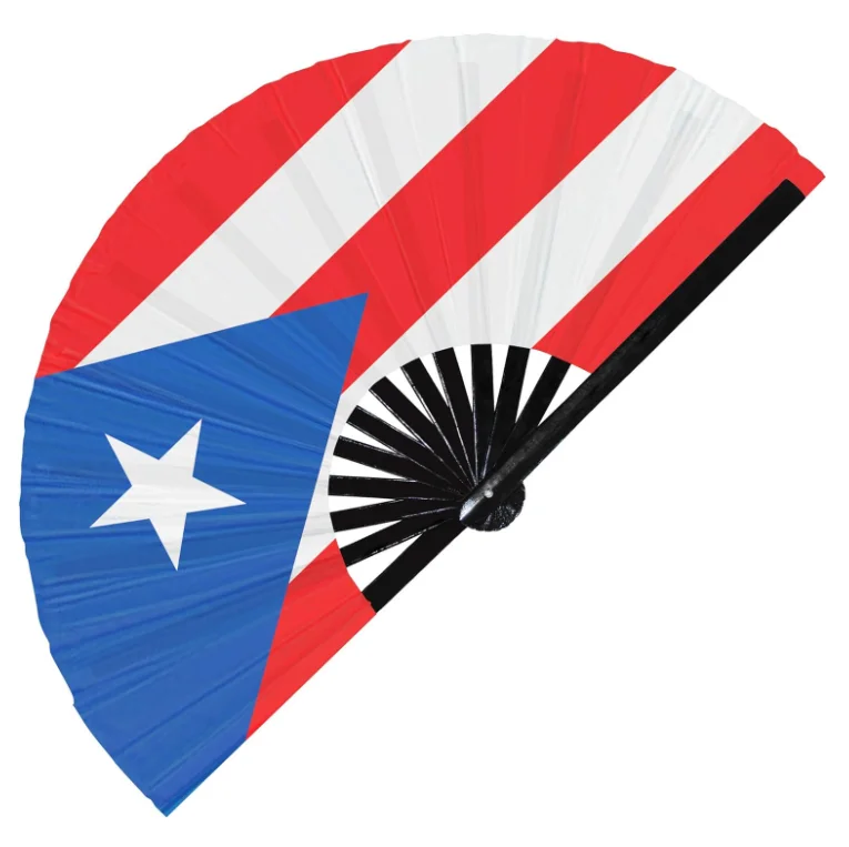 Puerto Rico national flag Wholesales high quality Custom Printed Logo Folding Hand Held Fan