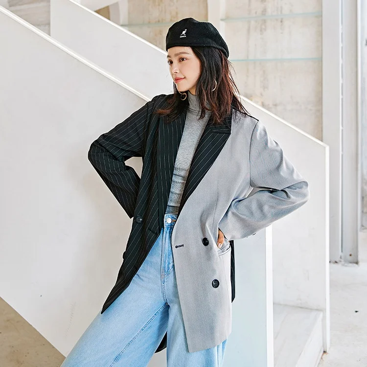 Women Blazers Ready To Ship New Design Fashion European Stripe Stitching Contrast Blazers for  Ladies Women