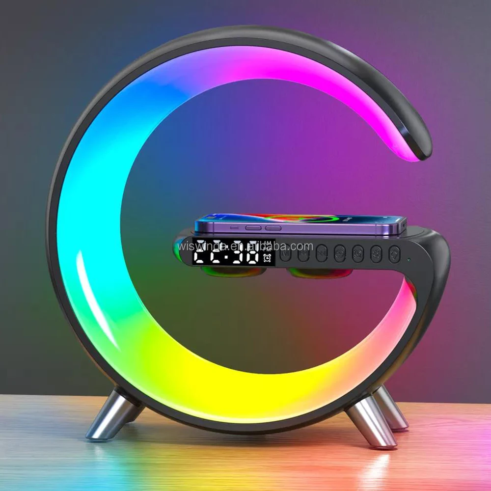 WisWinDa All in One Multiple Using Device APP Control Smart Light Fast Wireless Charger with Clock Time And Wireless Speaker
