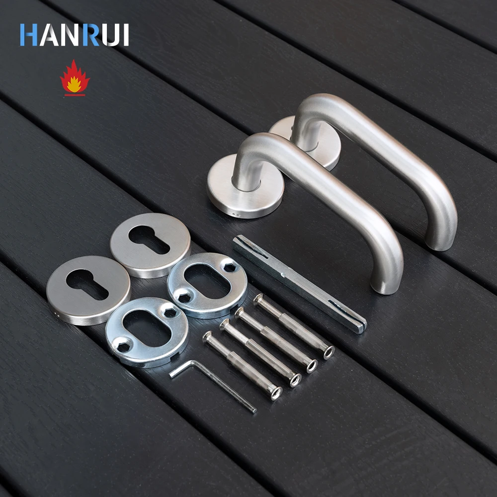 Stainless steel 304 EN1906 fire rated U shape  modern architecture interior rose  lever door handle