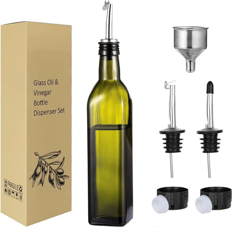 wholesale Glass Olive Oil Dispenser Bottle Oil & Vinegar Cruet with Pourers and Funnel Oil Carafe Decanter for Kitchen