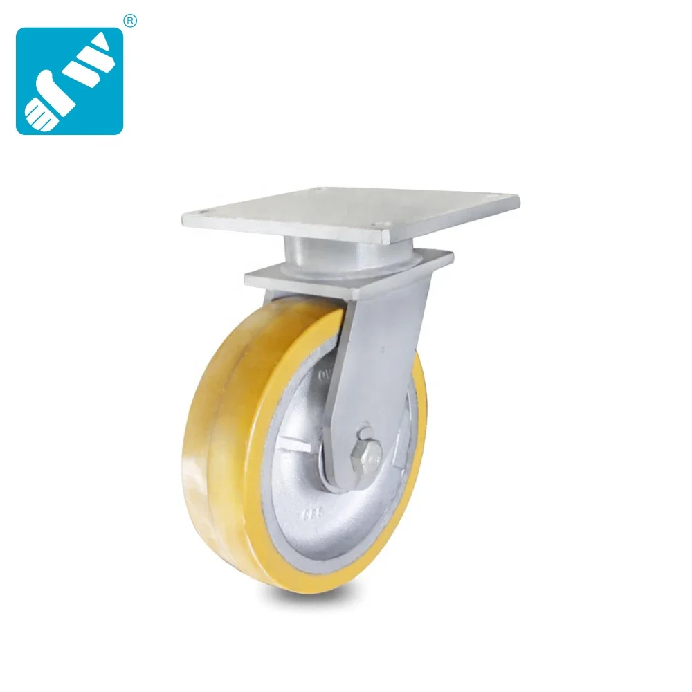 16 inch diameter 5 inch width 7 tons load yellow polyurethane on cast iron heavy load industrial castor wheel