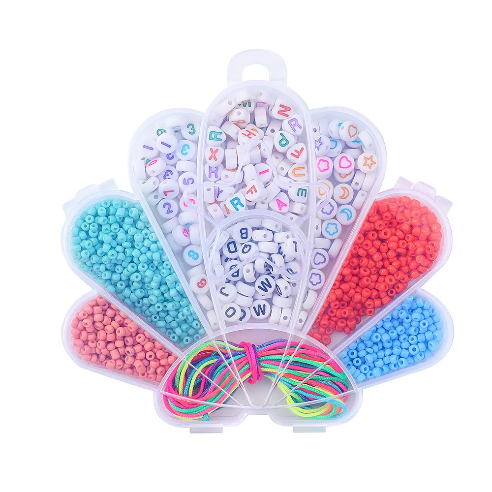 Wholesale Cute Shell Shape Plastic Box Packing Kids Diy Colorful Seed Beads Bracelet Jewelry Kits Beads Oem Diy Craft Kit