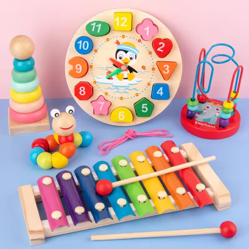 Trending Colorful Children Wooden Intellectual Block Early Educational Learning Montessori Toys For 1 To 3-year-old Boys Girls