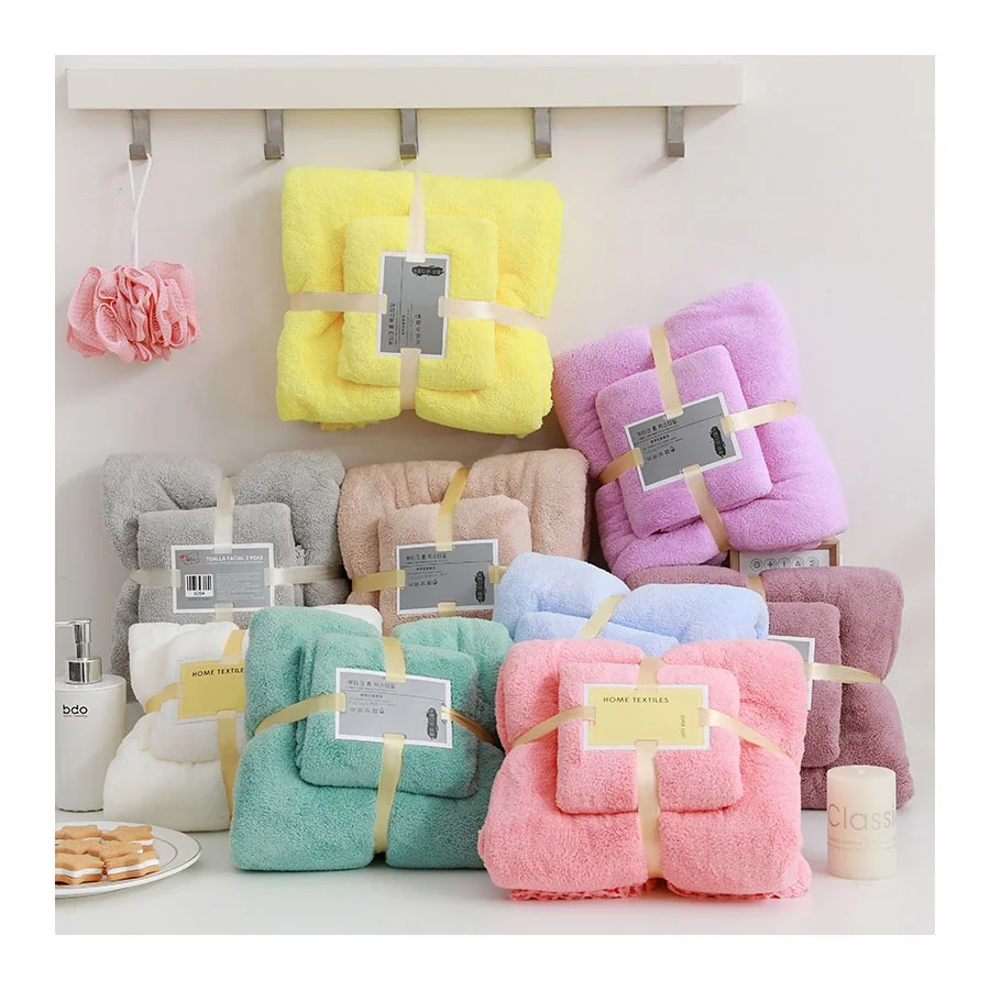 Cheap Super Large Towel 2pcs Set Wholesale High Absorbent Soft Coral Fleece Face Bath Towel Set