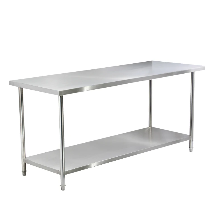 Commercial Double Tiers Stainless Steel Table Round Tube Style Restaurant Kitchen Work Table with Undershelf