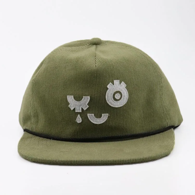 Custom Flat brim unstructured Hats Snap Back cap Wholesale Green 5 panel cap