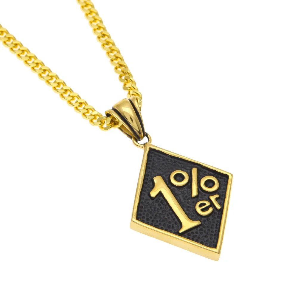 Hiphop Jewelry Custom Design Gold Pated Letter Embossed 1% ER Biker Stainless Steel Mens Necklace