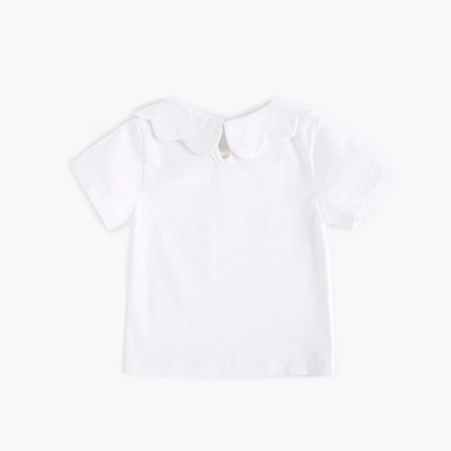 
2021 Wholesale Pure Cotton Baby Solid Color Petal Doll Collar Baby T-shirt Girls Blouse 