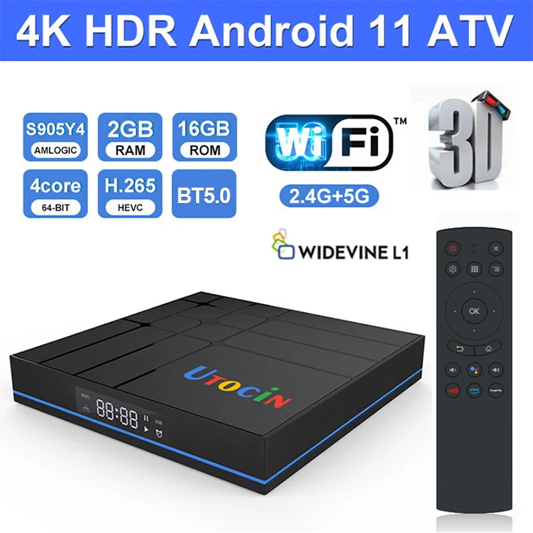 OEM Brand Google Certified ATV TV Box Internet Video player Home Utocin S12 with 16GB 2.4G/5G Dual Wifi & BT4.2 Set Top Box