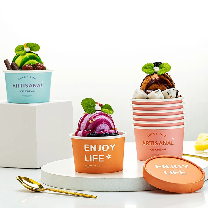 Colorful Disposable Eco 4oz 5oz 6oz Ice Cream Paper Bowl Double PE/PLA Coated Ice Cream Packing Cup With Custom Logo