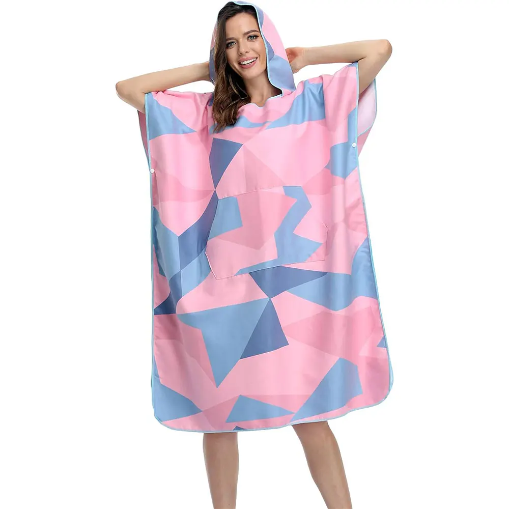 Wholesale Cheap Bulk Custom Printed Microfiber Surf Hooded Poncho Beach Towel for Adults