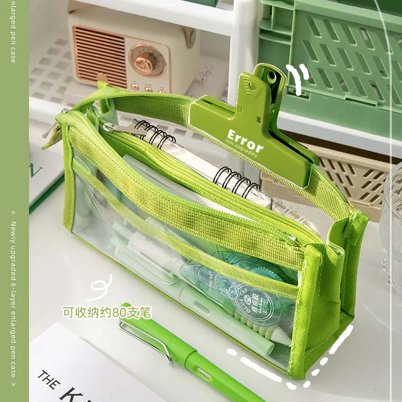 New Large Capacity Colorful Transparent PVC Pencil Bag for Girls Elementary School Simple Pencil Pouch Stationery Bag