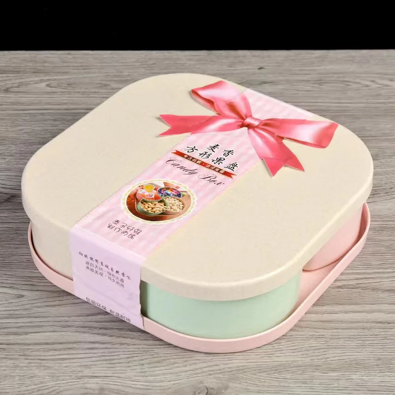 Colourful Flower Shape Food Grade Wheat Straw Plastic Food Container Box Nuts Dried Fruit Plate Snaker Candy Tray With Lid