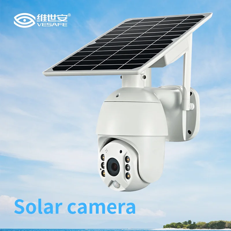 Vesafe hotselling wifi Solar Battery PTZ camera with 8w power solar panel black light full color image MP security camera