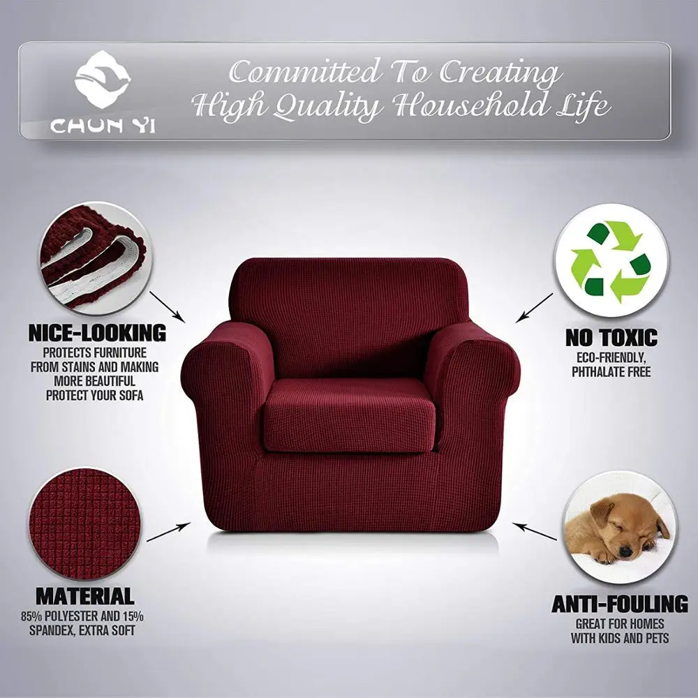 Water Prevent 2 Piece Jacquard Stretch Armchair Slipcover Furniture Protector for Sofa Spandex 1 Seater Cushion Couch Sofa Cover