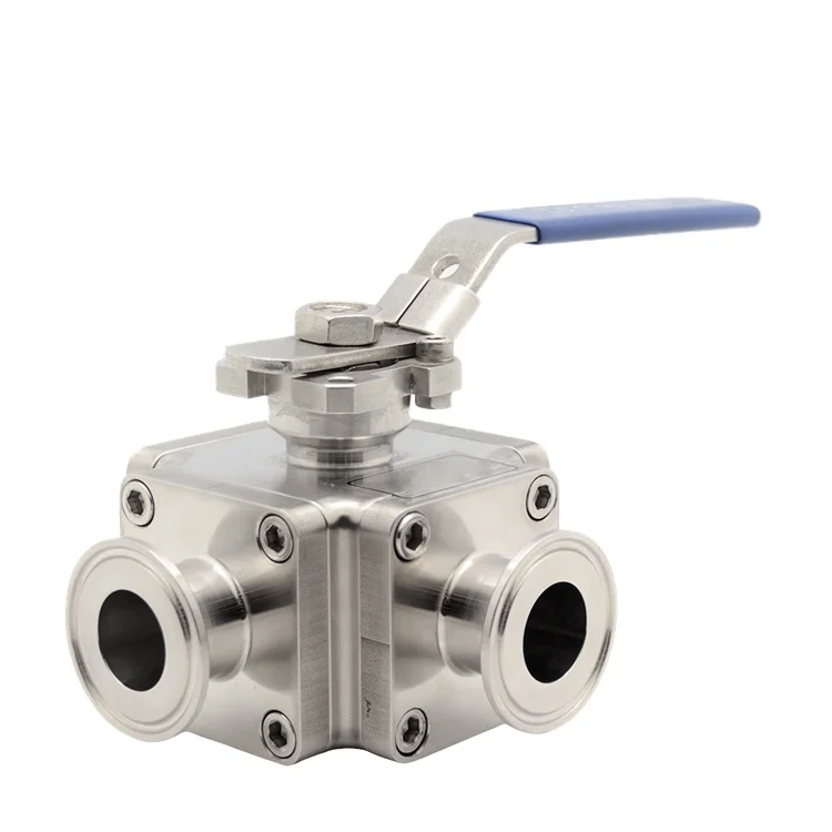 Stainless Steel Sanitary 3 Way High Pressure High volume Ball Valve T Port Ferrule Type With Electric Actuator