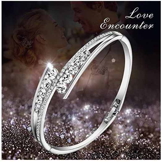 Luxury Wedding Inlaid Zircon Bracelet Bangle Women Fashion 925 Sterling Silver Crystal Diamond Bracelet Jewelry