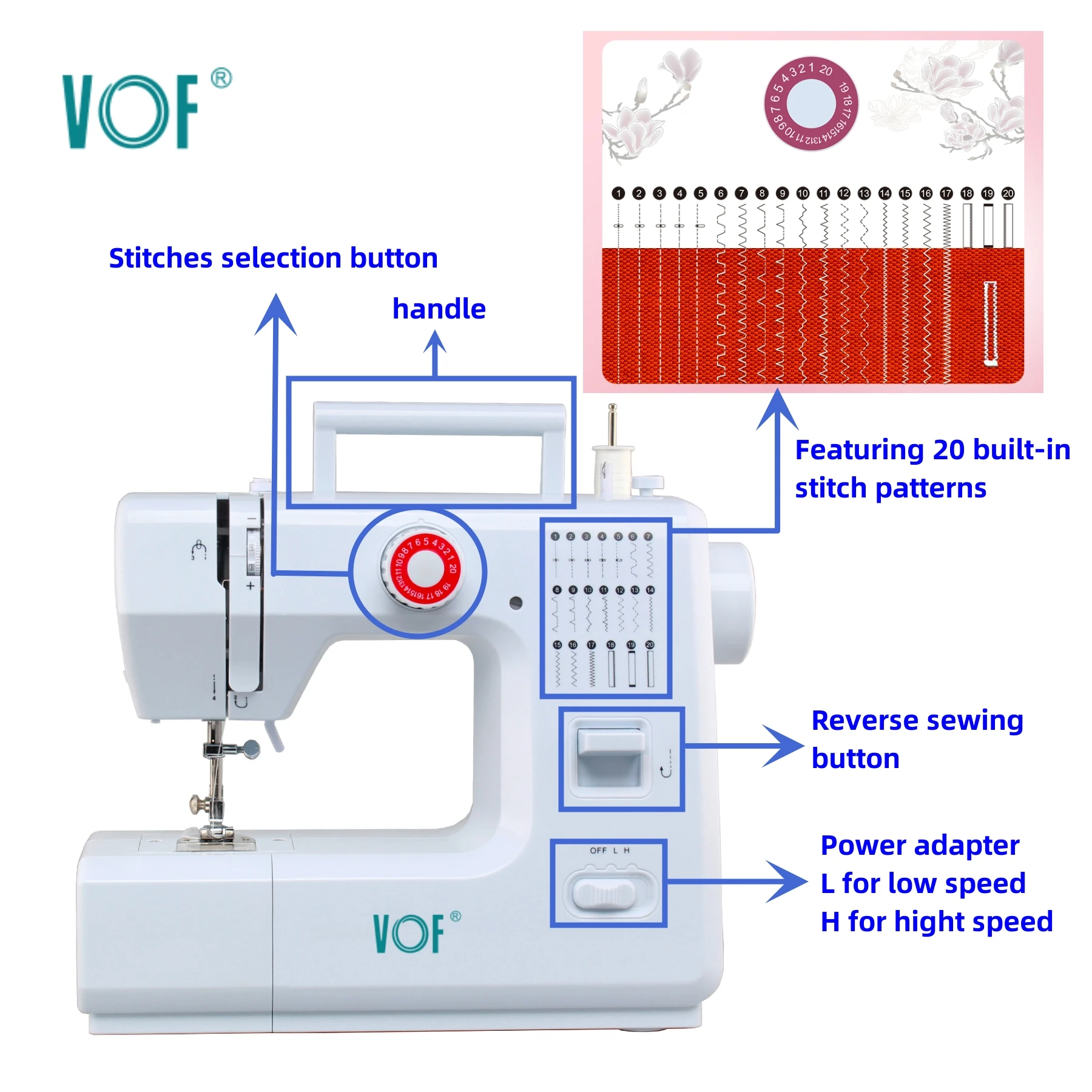 VOF FHSM-700 automatic cowboy shirt sewing machines with bobbin winder multi function side stitch blind hemming sewing machine