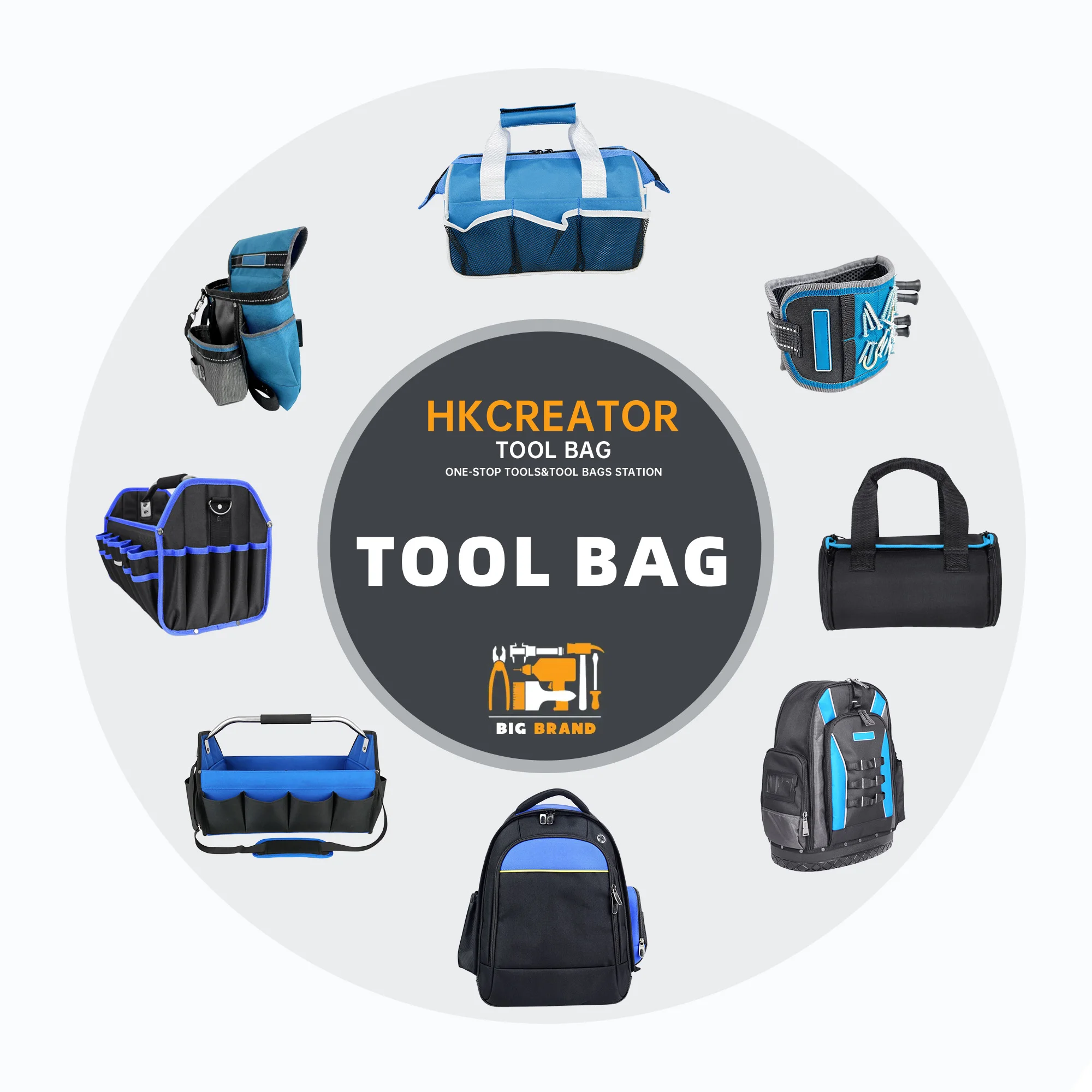 Polyester textile tote with steel bar handle multifunction top opening tote tool organizer tote bag