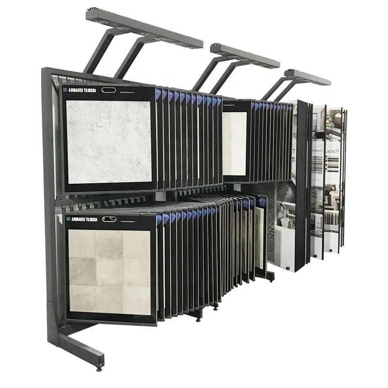 Factory Metal Page Turn Holder Marble Quartz Ceramic Showroom Stone Stand Wooden Sample Page Turning Floor Tile Display Rack