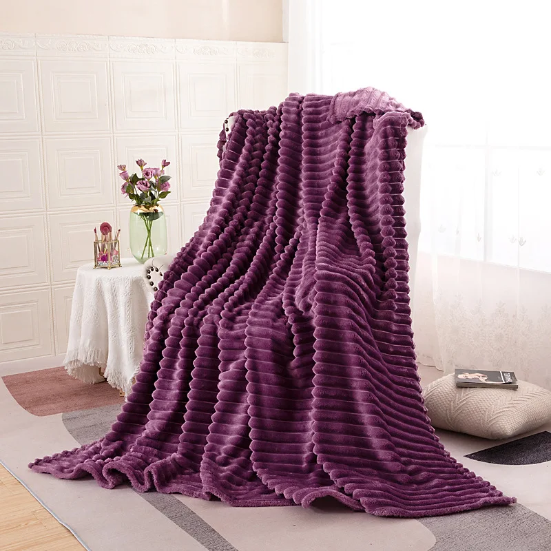 Rabbit hair wide strip flannel blanket Coral velvet cover Blanket Air Conditioning Nap blanket