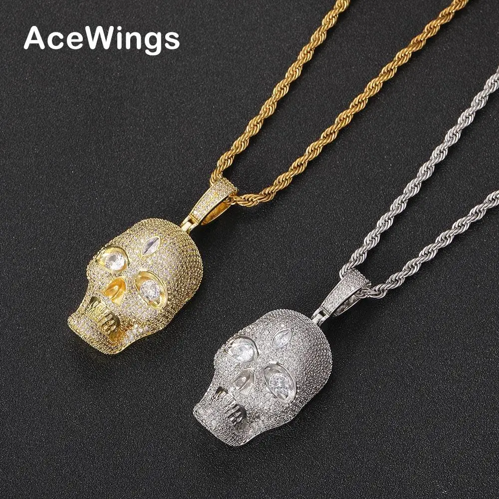 CN421  Iced Out Hip Hop Jewelry Brass CZ Skull Pendants For Men Necklace Gift