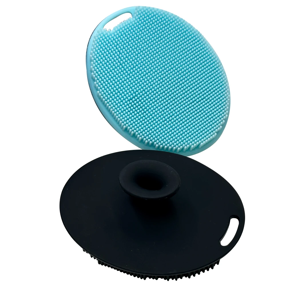 MHC черный эллипс спинка скруббер для душа мягкая присоска Шампунь Щетка 100% силиконовые щетки ванной лица