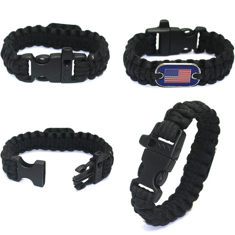 New Fashion OEM Paracord bracelet Customized outdoor emergency detachable whistle paracord 550 bracelet with Flag