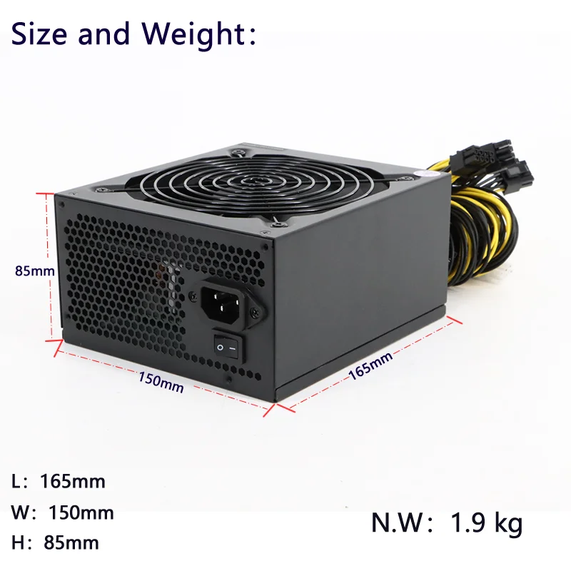 Малошумный источник питания 90 Gold 12V Atx 2000W Silent 8 GPU Power Supply