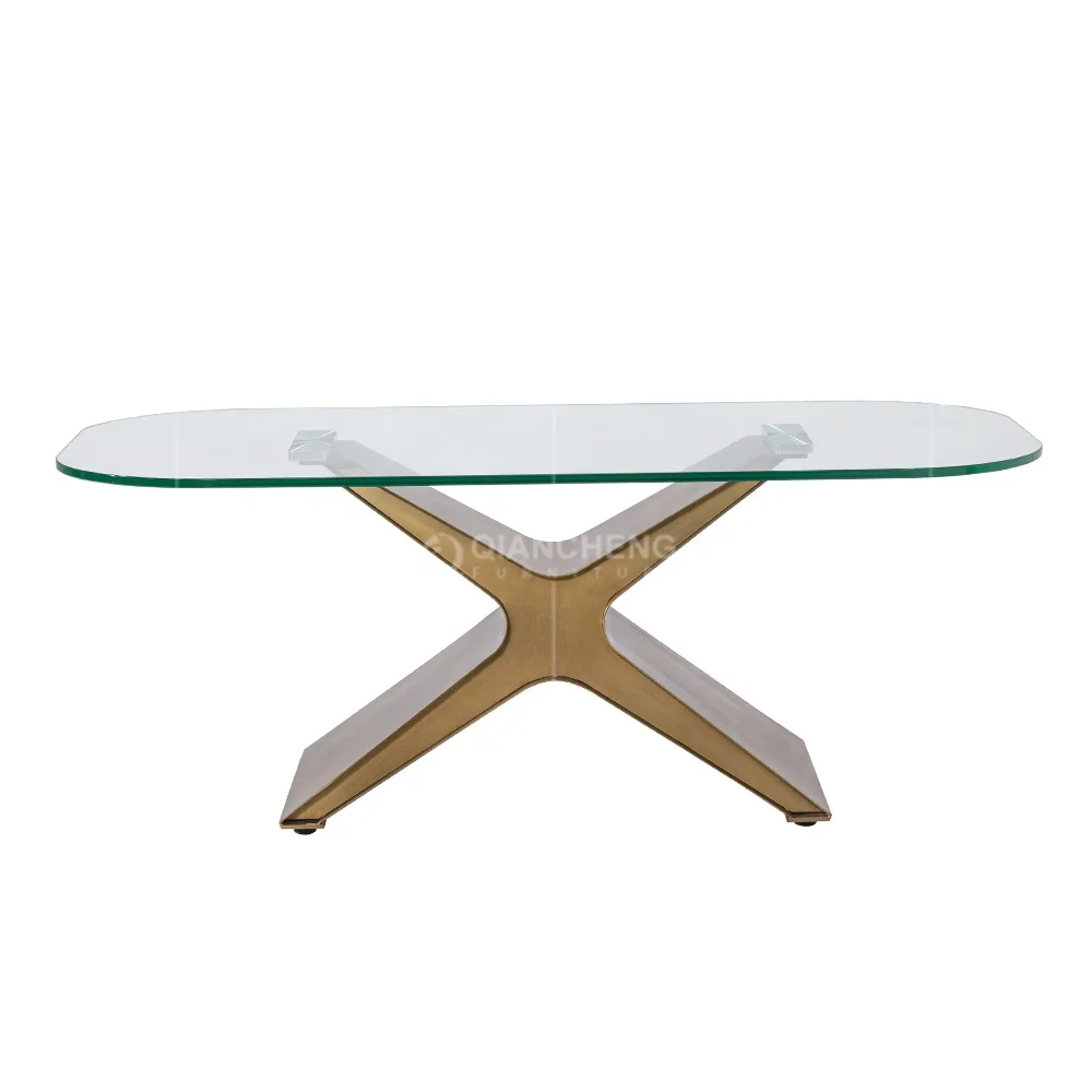 Modern Times Glass Stainless Steel Living Room Furniture Gold or Black Rectangle Coffee Table