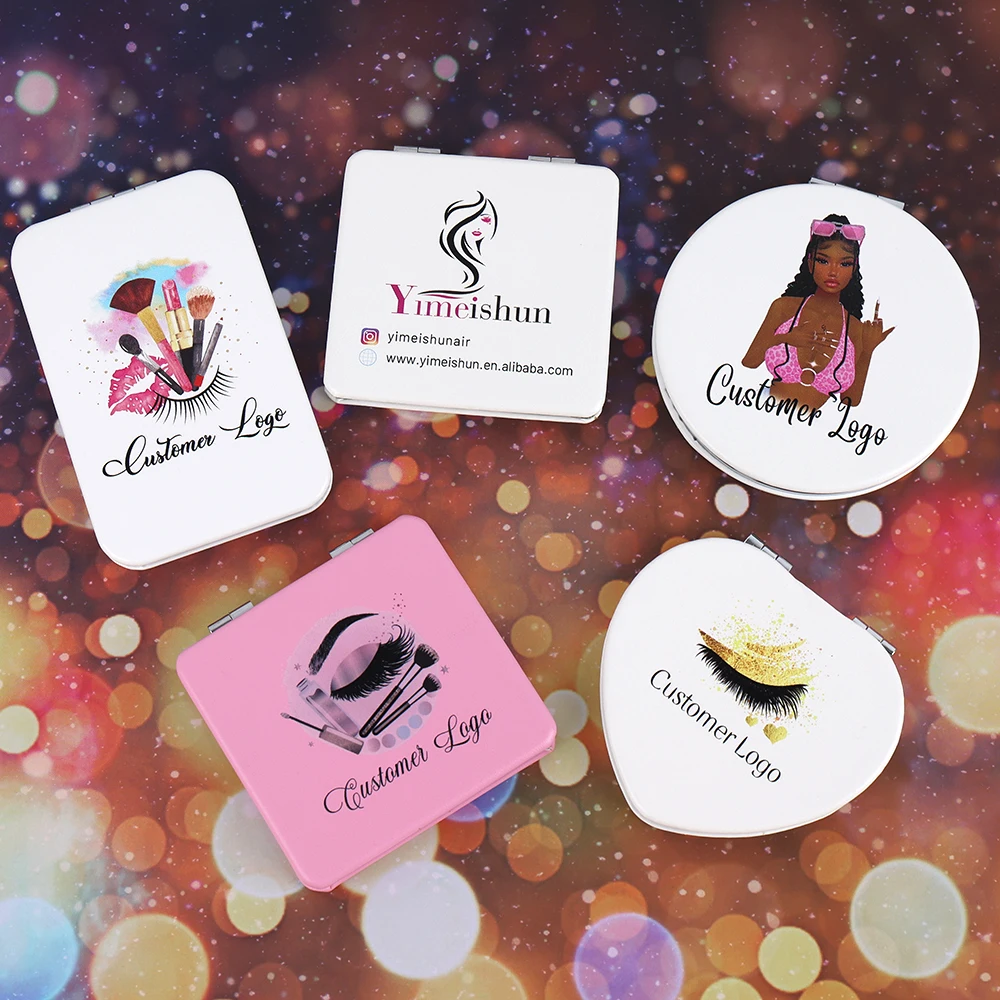 Custom All Shapes Pocket Mirror Vanity Espejo Private Label Small White pink Makeup Mirror Pocket Make Up Mirror