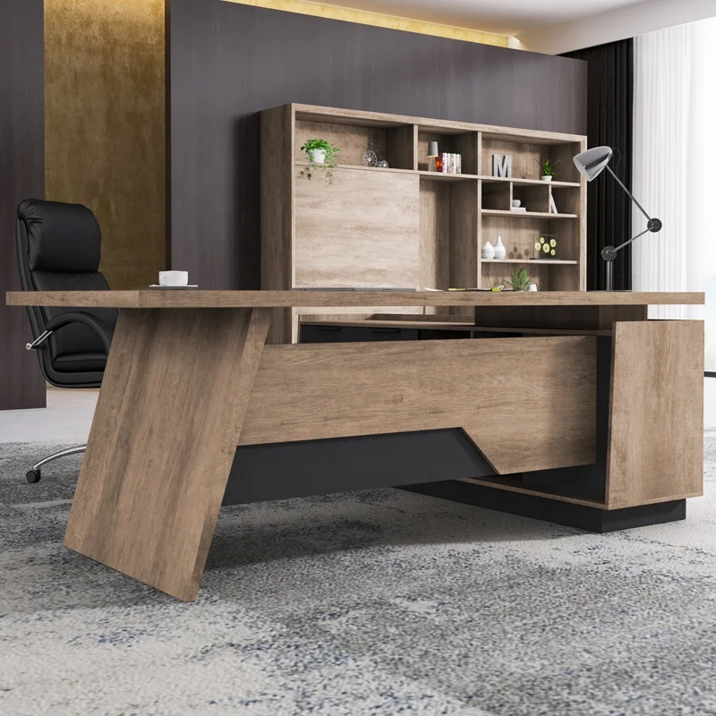 loft industrial trend modern L shape design oak office executive table