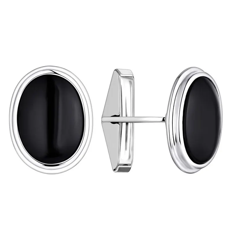 Wholesale Simple and Elegance Jewelry 925 Sterling Silver Cufflinks Rhodium plated with Black Oval onyx For Men