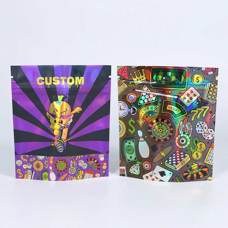 Custom Print Matte Soft Touch Holographic Tea Plastic Bag Packaging Food Grade Foil Coffee Stand Up Bags With Valve and Zipper