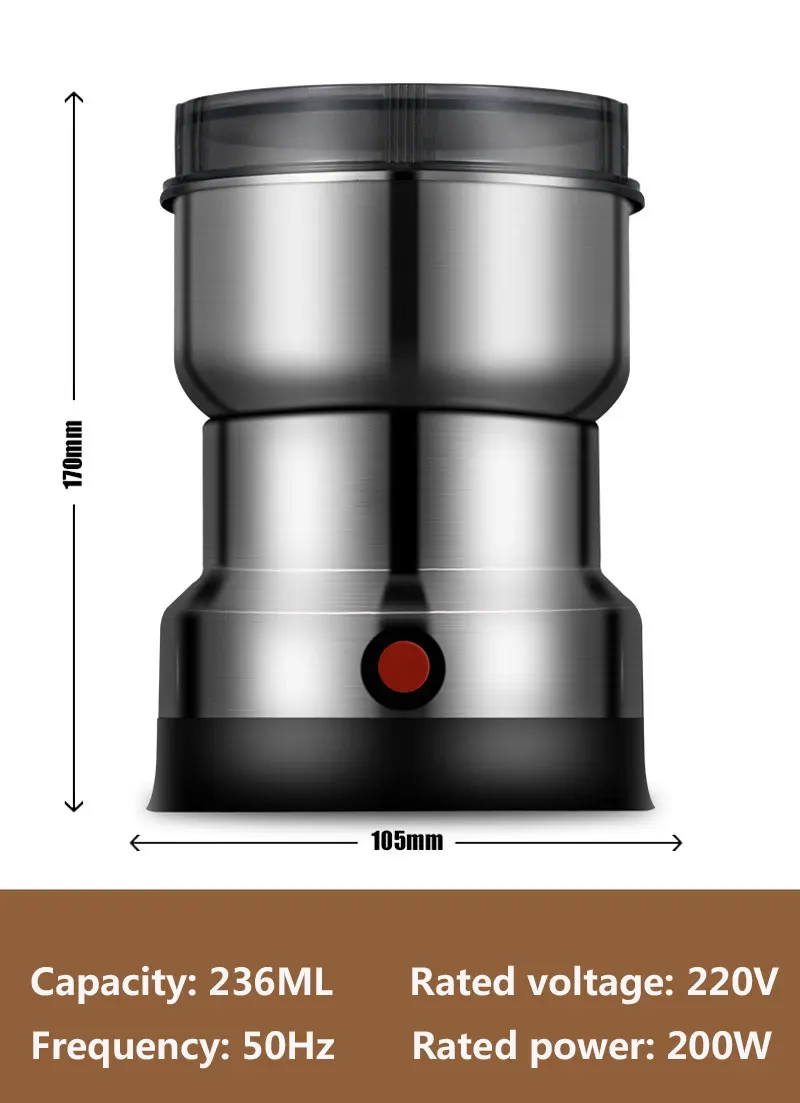 Multifunctional Portable Low Noise Swing Type Electric Coffee Grinder with 4 Stainless Steel Knives for Herb Spice Pepper Coffee