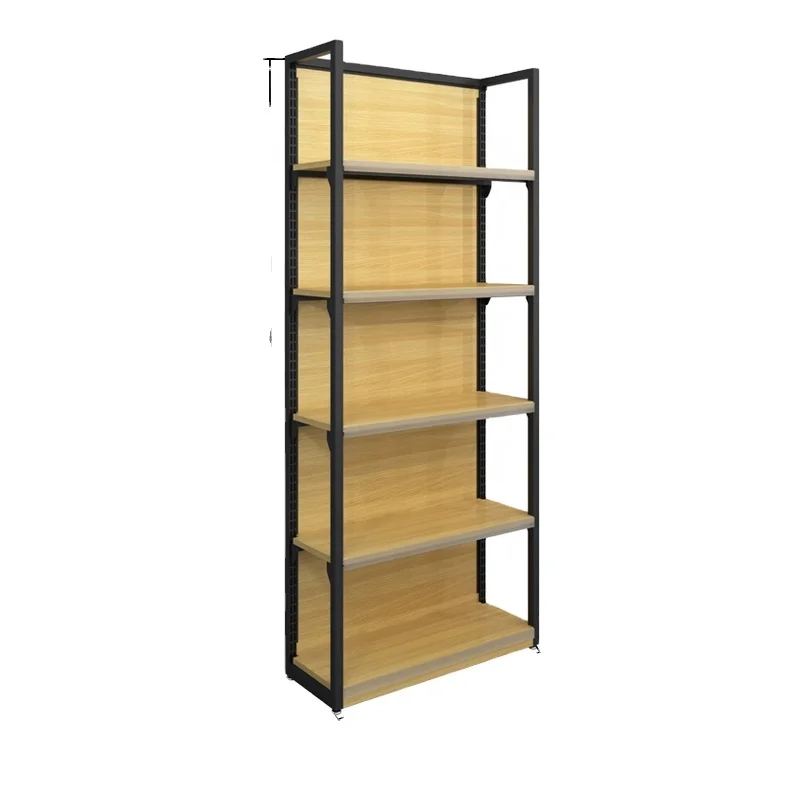 Retail store MDF wood shelving supermarket display metal shelf and grocery wooden gondolas