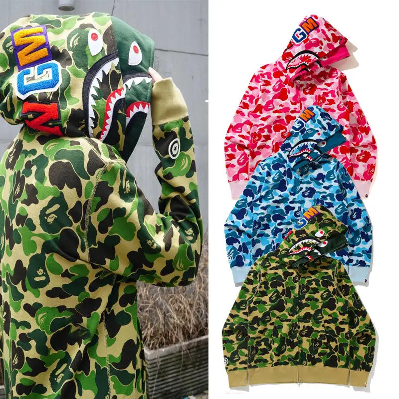 Hot Sale Multicolor Camouflage Shark Printed Customized Bape Hoodie Bape Hoodie Men Custom Mens Hoodies