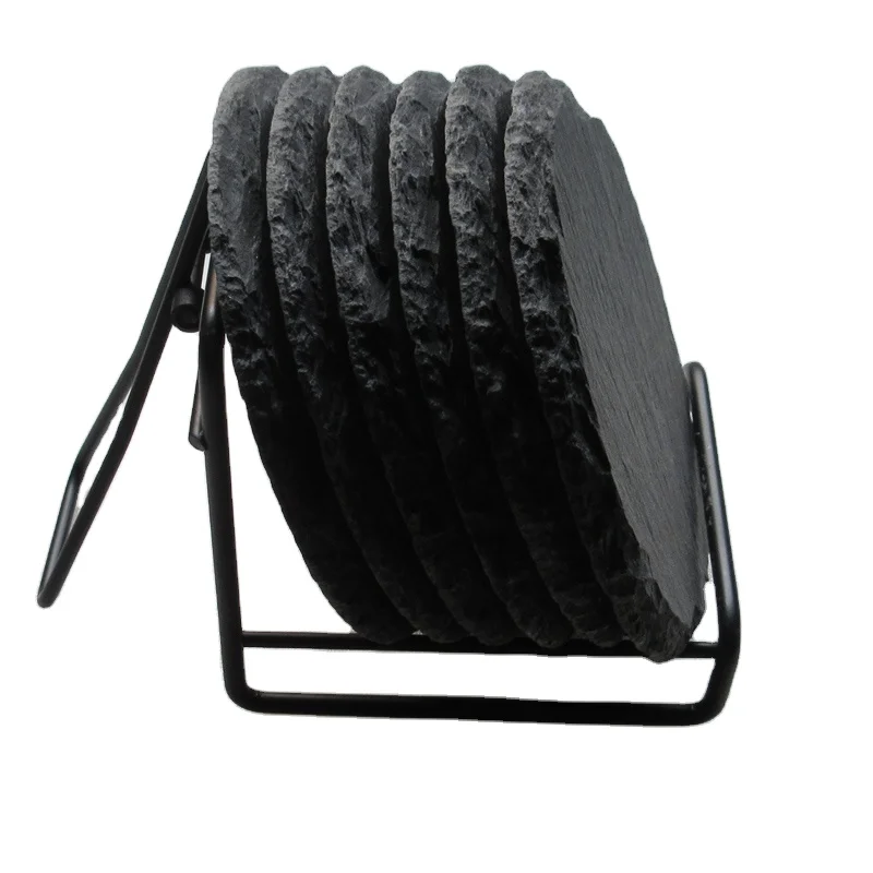 4 Inch Home Decoration China Slate Drink Coasters Wedding Stone Square Black Tableware Cup Coaster For Lovers Gifts